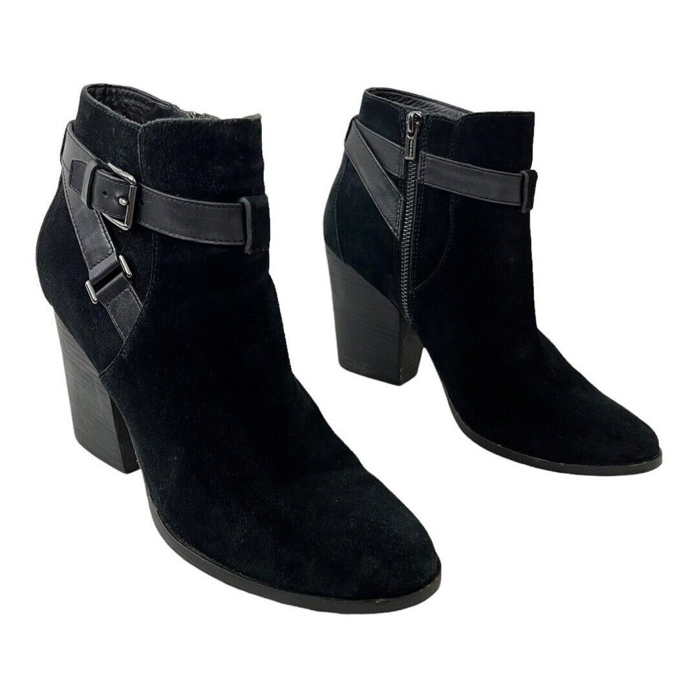 Cole Haan Size 10 Black Minna Ankle Bootie W00491 Side Zip Buckle Strap Suede